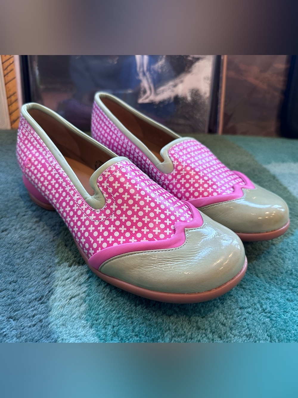 Fluevog VINT. NEW WO BOX Fellowship Trish mint/pink/white xo flat -10.5 (fit 10)